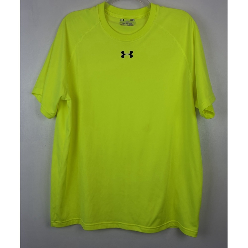 Under Armour Heat Gear Loose Short Sleeve Shirt Men Large Neon Green Safety Work